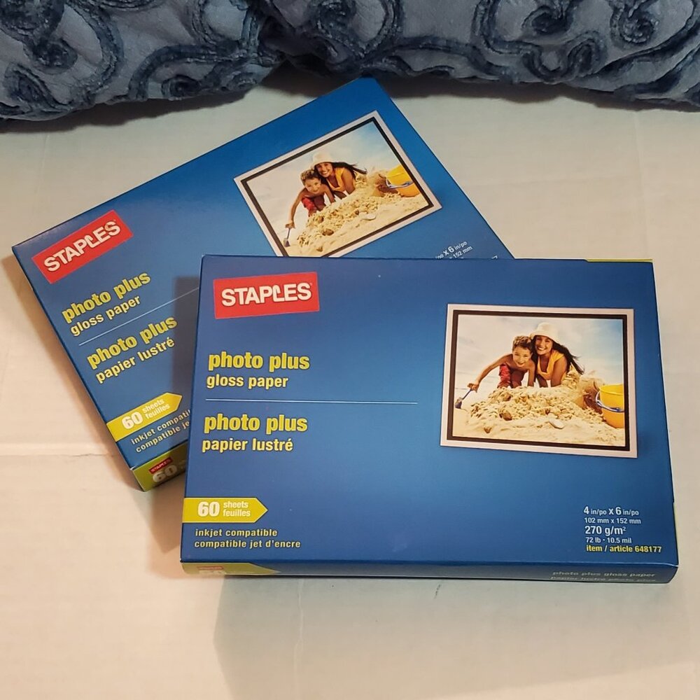 2-Staples Photo Plus Gloss Paper 4x6 inches - 60 Sheets Each Box (New & Sealed).